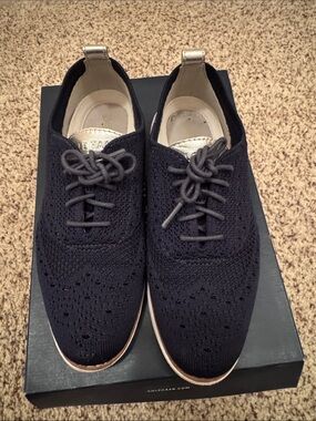 Cole Haan Women's Navy Knit Wingtip Sneakers with Silver Trim